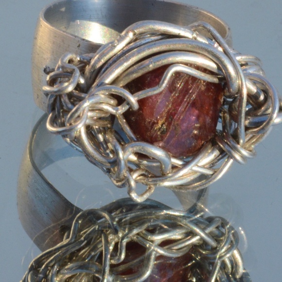 Conceptual Subculture Jewelry - Genuine Raw Ruby Gemstone Untreated Sterling Ring